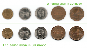 SMA VersaScan 2D Versus 2.5D Scanning Sample of Coins